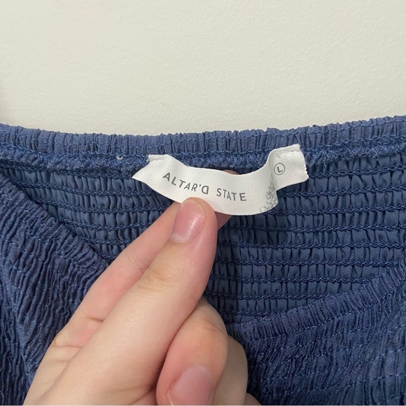 Altar'd State NWT Dark Blue Flowy Smocked Long Sleeve Mini Dress Size Large - Picture 7 of 10